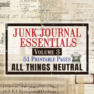 Junk Journal Essentials Volume 3, All Things Neutral Printable Kit, Ephemera, Collage, Tags, Envelopes (51 Printable Pages)