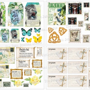 May include: A digital collage sheet with a religious theme. The sheet features images of angels, crosses, butterflies, flowers, and text such as "Don't be afraid, just believe" and "Faithful".