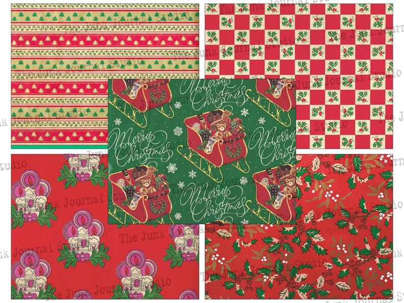 Carta da regalo natalizia vintage, MEGA Pack di Natale da 40 pagine, Sfondi digitali natalizi, Download digitali natalizi, Carta natalizia immagine 2