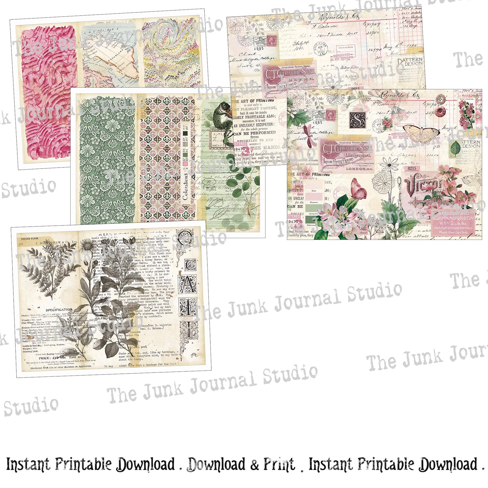 MEGA PACK - Botanical Collage Cluster Kit Series, Add-0n Pink ...