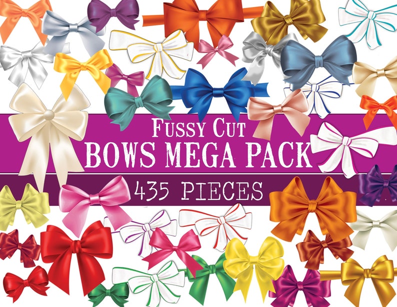 Bow Fussy Cut Mega Pack, 435 Digital Fussy Cut Bows, Digital Bows, Printable Fussy Cut Bows, Bows Junk Journals, Digital bows Scrapbooking afbeelding 1