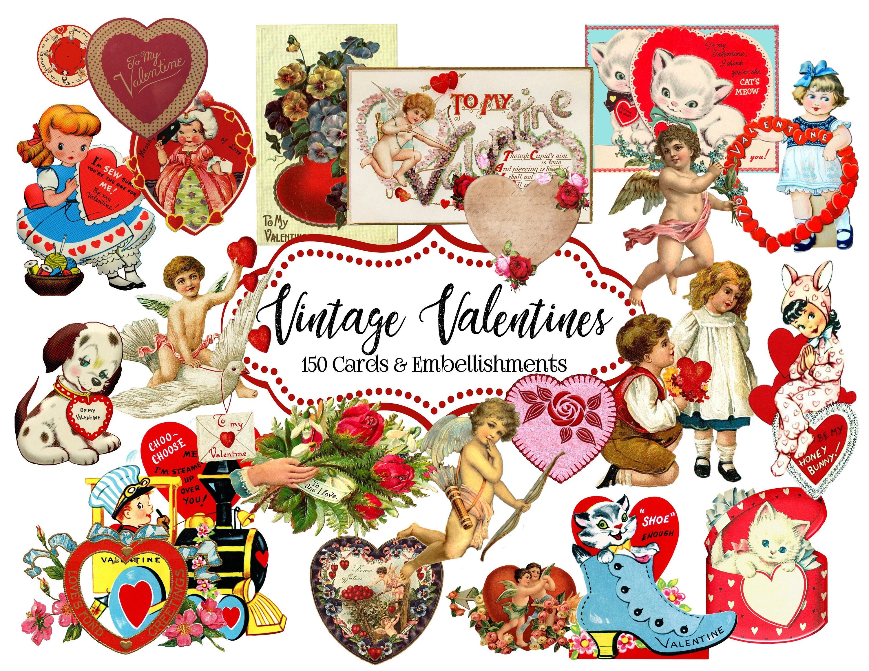 Valentines Scraps, Vintage Valentine Animals, Valentine Images, Printable  Stickers, Scrapbook, Junk Journal, Die Cut 2810 