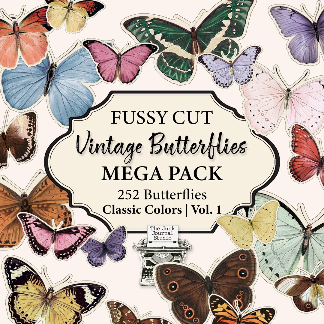 Butterfly Fussy Cuts Mega Pack Vol. 1 Classic Colors | 252 Vintage ...