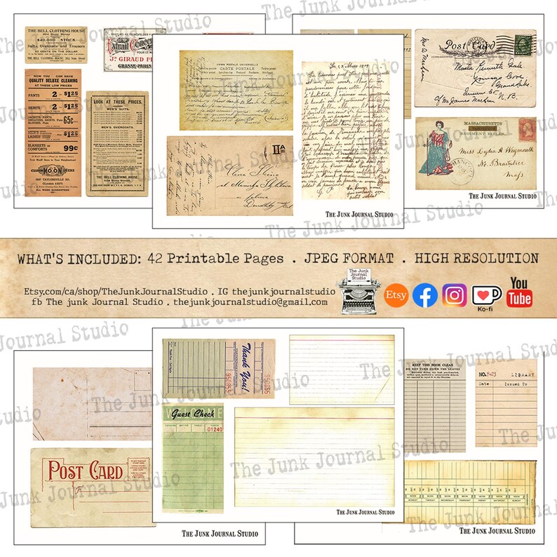 Junk Journal Essentials Vol 1 Printable Kit – Vintage Ephemera, Ledger Pages, Postcards, Music Sheets – The Junk Journal Studio image 8