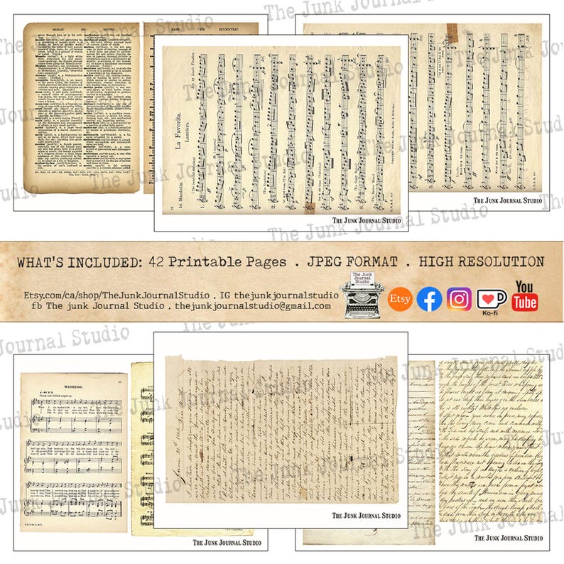 Junk Journal Essentials Vol 1 Printable Kit – Vintage Ephemera, Ledger Pages, Postcards, Music Sheets – The Junk Journal Studio image 3