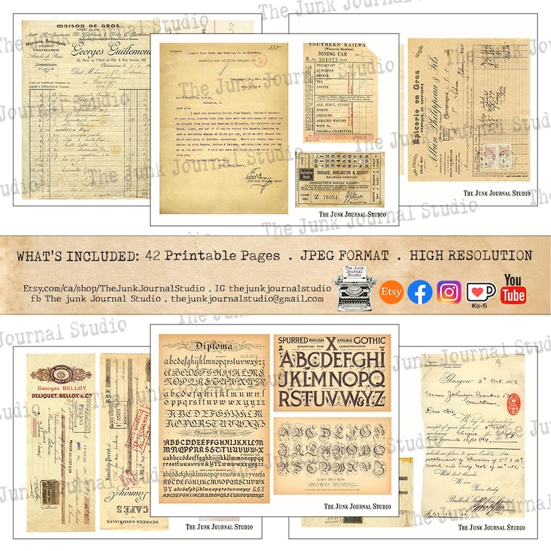 Junk Journal Essentials Vol 1 Printable Kit – Vintage Ephemera, Ledger Pages, Postcards, Music Sheets – The Junk Journal Studio image 6