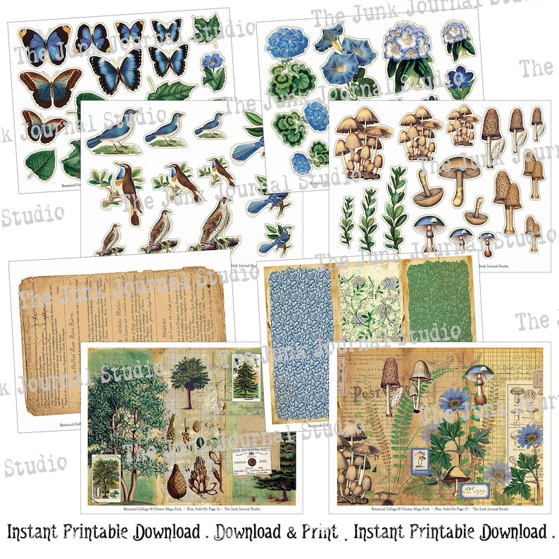 MEGA PACK - Botanical Collage Cluster Kit Series, Add-0n Blue ...