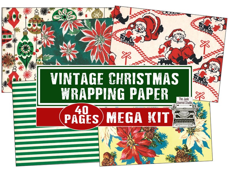 Carta da regalo natalizia vintage, MEGA Pack di Natale da 40 pagine, Sfondi digitali natalizi, Download digitali natalizi, Carta natalizia immagine 1