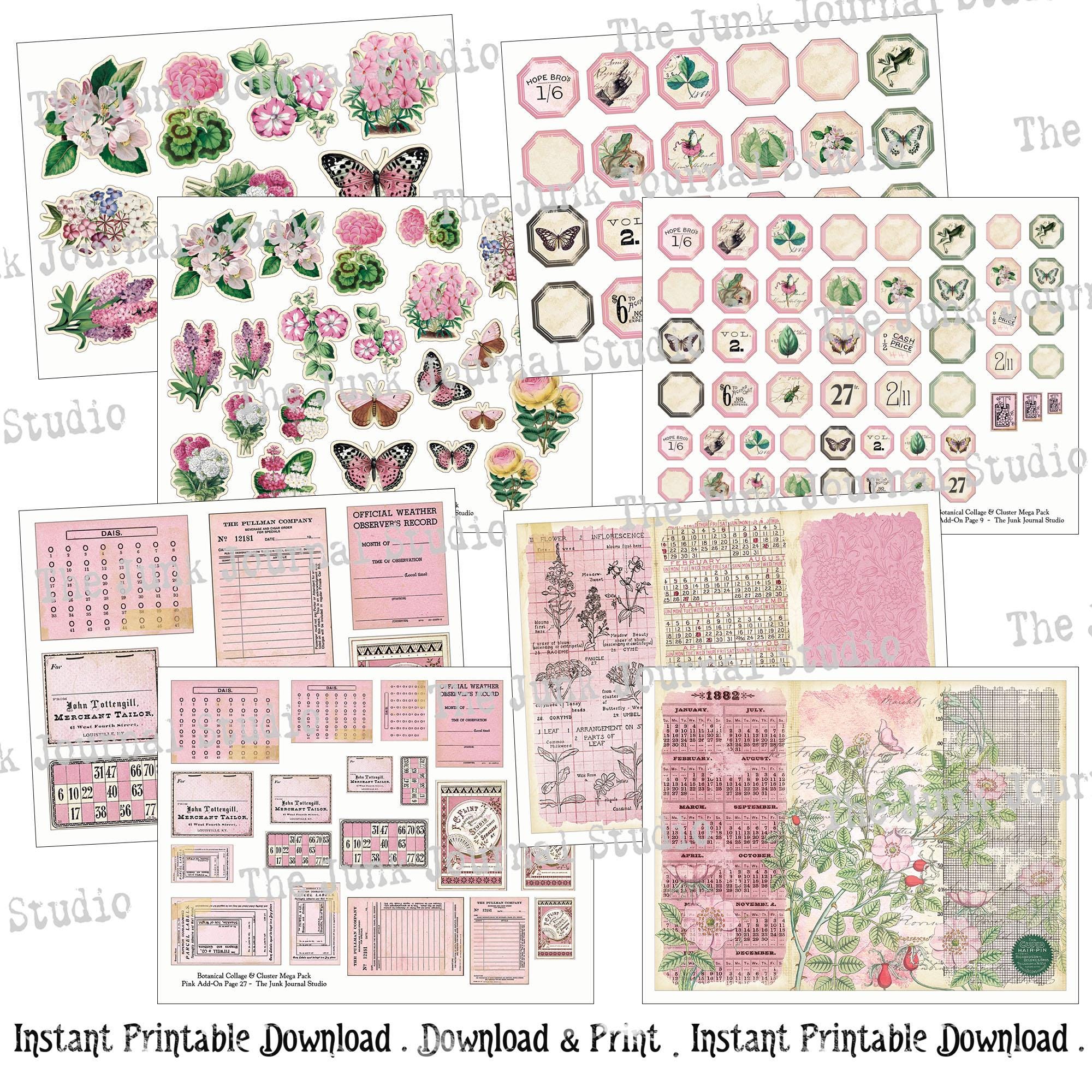 MEGA PACK - Botanical Collage Cluster Kit Series, Add-0n Pink ...