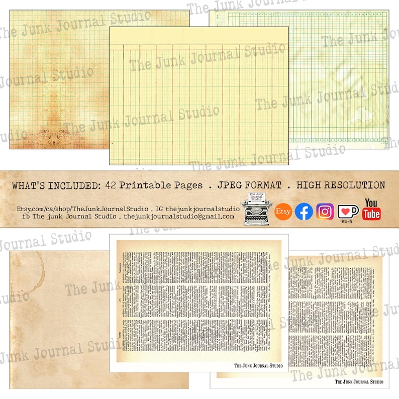 Junk Journal Essentials Vol 1 Printable Kit – Vintage Ephemera, Ledger Pages, Postcards, Music Sheets – The Junk Journal Studio image 2