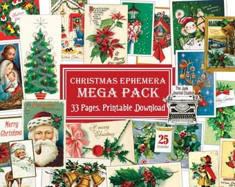 Enorme Mega Pack di effimeri natalizi, effimeri natalizi digitali, kit digitale natalizio, Natale vintage digitale, stampabile giornaliero di dicembre
