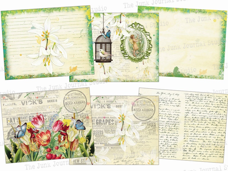 50 Page Spring Sings Digital Kit, Spring Junk Journal Kit, Spring Scrapbook Digital, Spring Digital Kit, Spring Word Labels, Spring Ephemera image 5