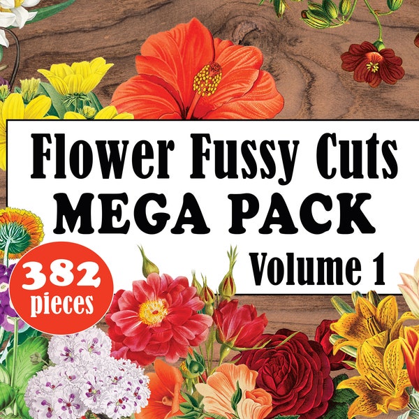 Flower Fussy Cut Mega Pack, 382 Digital Fussy Cut Flowers, Digital Florals, Printable Fussy Cut Flowers, Floral Ephemera Junk Journals