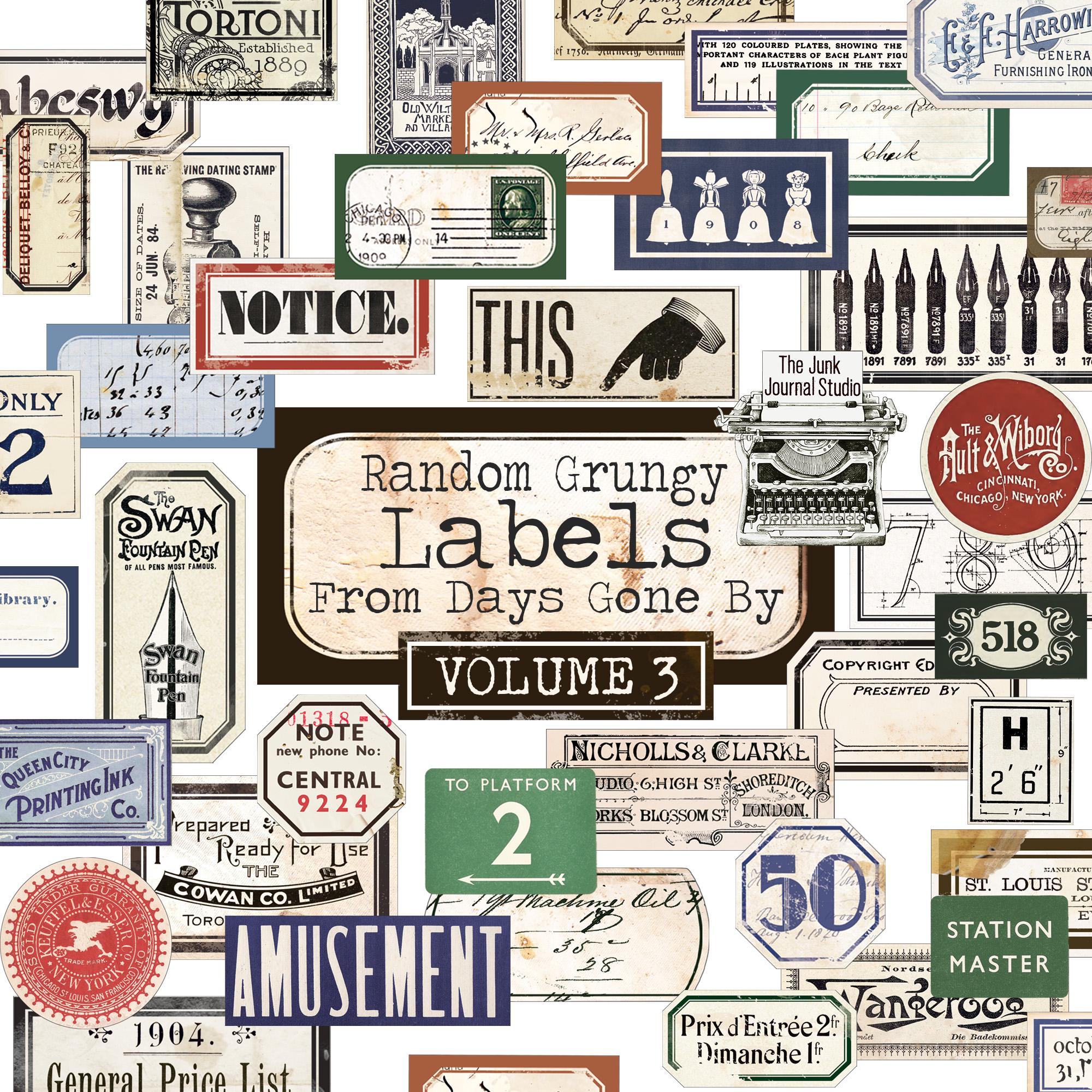 Random Gungy Vintage Labels Digital, Distressed Numbers, 22 Pg Labels, Ephemera, Junk Journal Embellishments, Numbers Digital, Grungy Labels