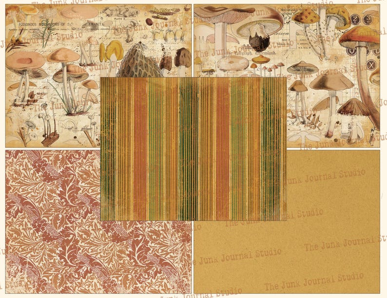 Mushrooms From Days Gone by Digital Kit 1, Mushroom Junk Journal