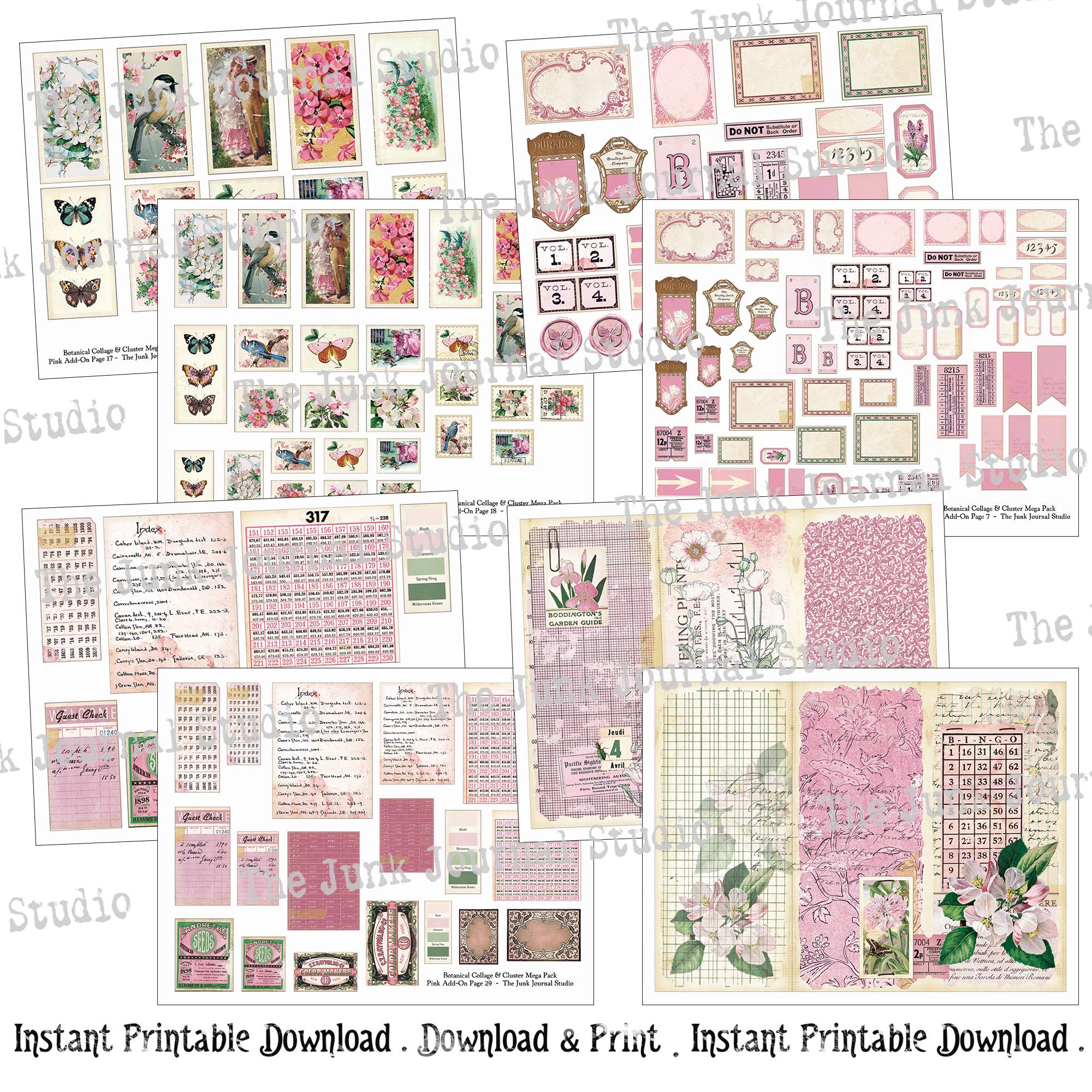 MEGA PACK - Botanical Collage Cluster Kit Series, Add-0n Pink ...