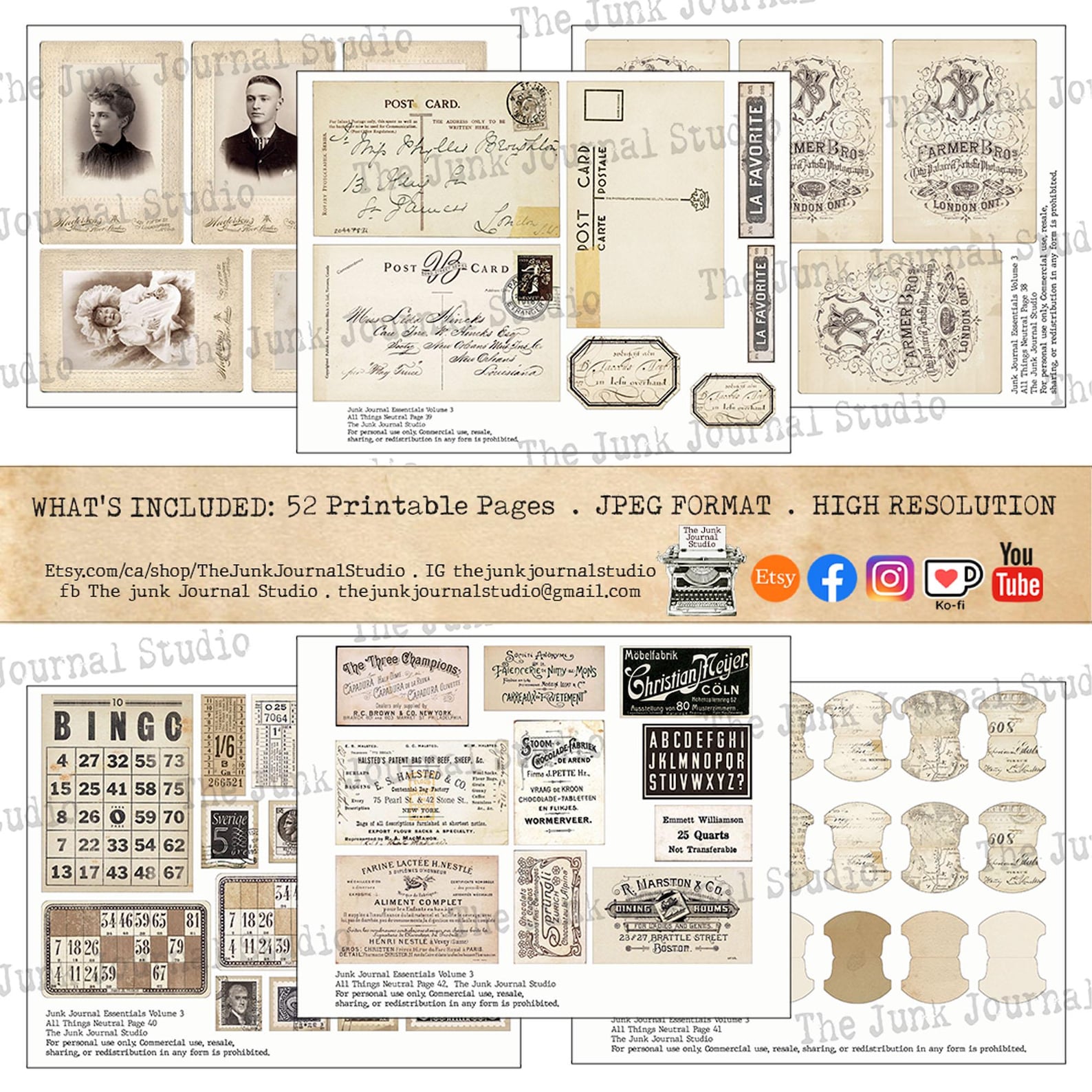 Junk Journal Essentials Volume 3, All Things Neutral Printable Kit, Ephemera, Collage, Tags ...