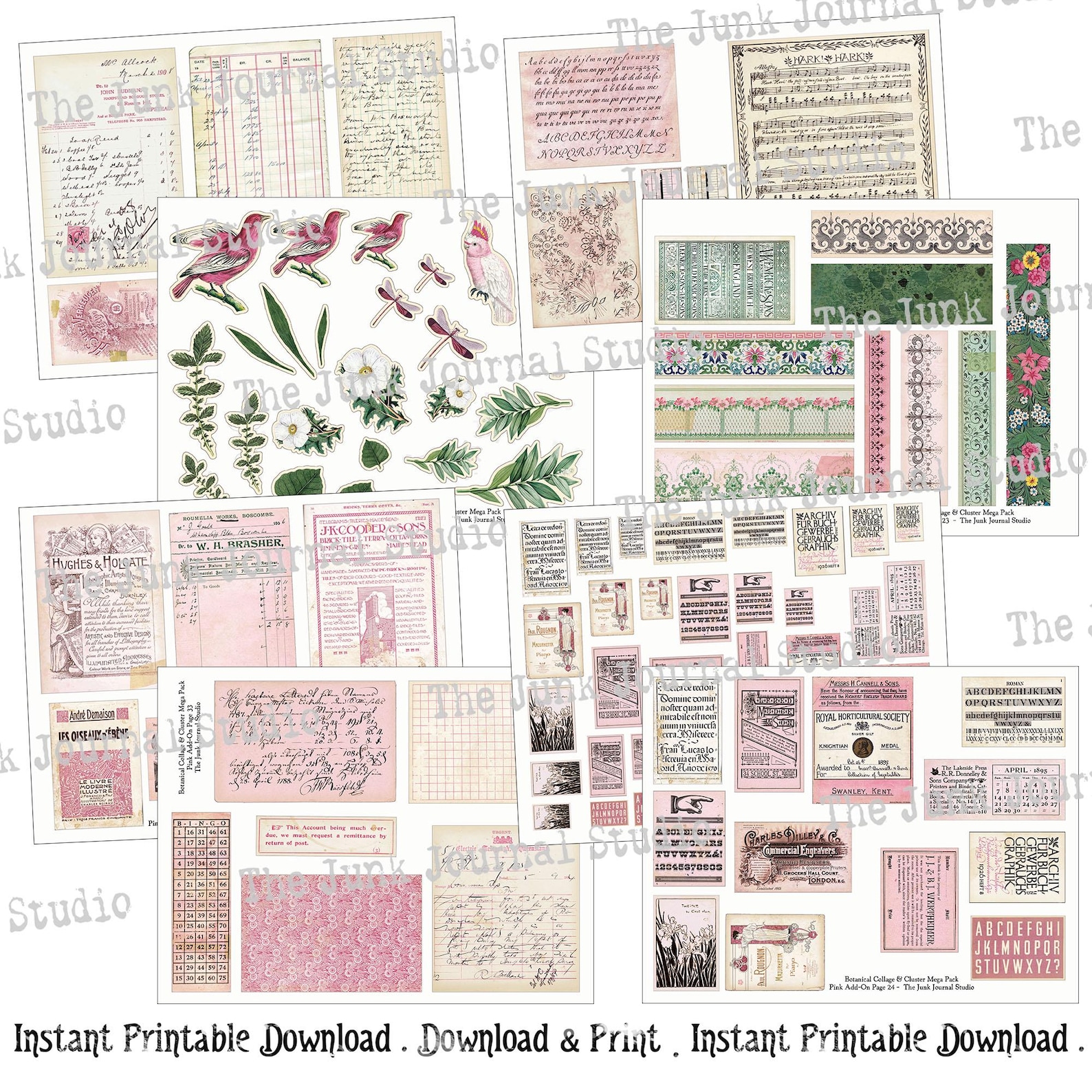 MEGA PACK - Botanical Collage Cluster Kit Series, Add-0n Pink ...