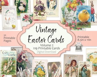 Vintage Easter Cards Vol 2 Printable Kit – 20 Pages Victorian Easter Postcards, Junk Journal Ephemera, Bunny Chick Angel Easter Cards