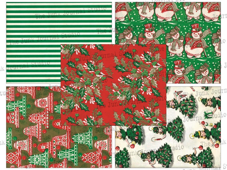 Carta da regalo natalizia vintage, MEGA Pack di Natale da 40 pagine, Sfondi digitali natalizi, Download digitali natalizi, Carta natalizia immagine 3