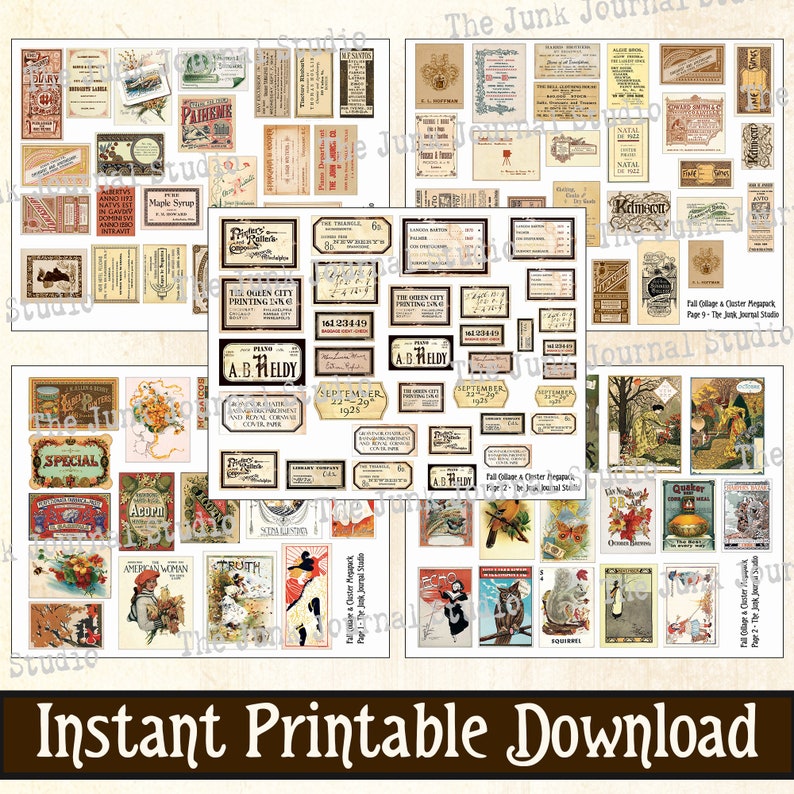 MEGA PACK FALL Collage/cluster Digital Kit, Fall Labels, Autumn Collage ...