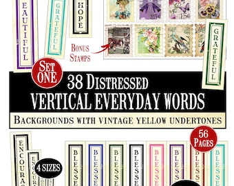 56 PAGE Vertical Everyday Words Digital, SET ONE, Vertical Words Digital, Distressed Words Digital, Journal Words Digital, Ephemera Digital