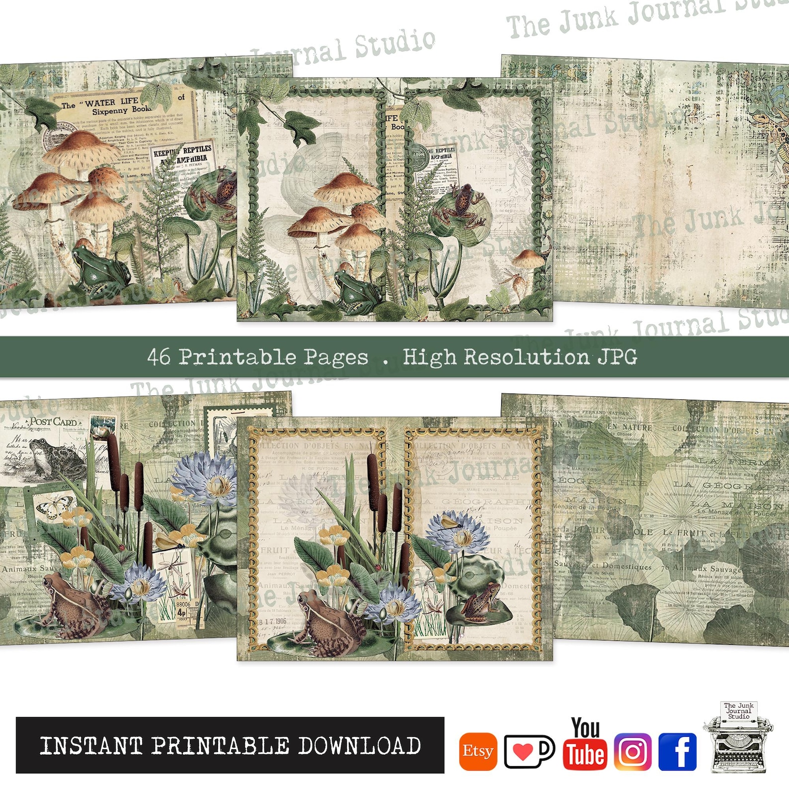 Pondside Curiosities Journal Pages – Frog Junk Journal Kit, Vintage ...