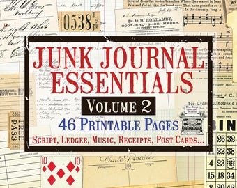 Junk Journal Essentials Vol 2 Printable Kit – Vintage Ephemera, Bingo Cards, Playing Cards, Post Cards, Tickets and Much More!
