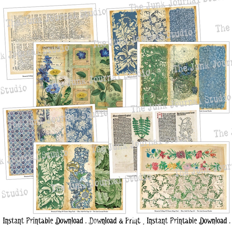 MEGA PACK Botanical Collage Cluster Kit Series, Add0n Blue, Botanical
