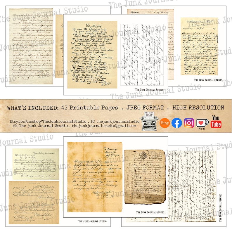 Junk Journal Essentials Vol 1 Printable Kit – Vintage Ephemera, Ledger Pages, Postcards, Music Sheets – The Junk Journal Studio image 4