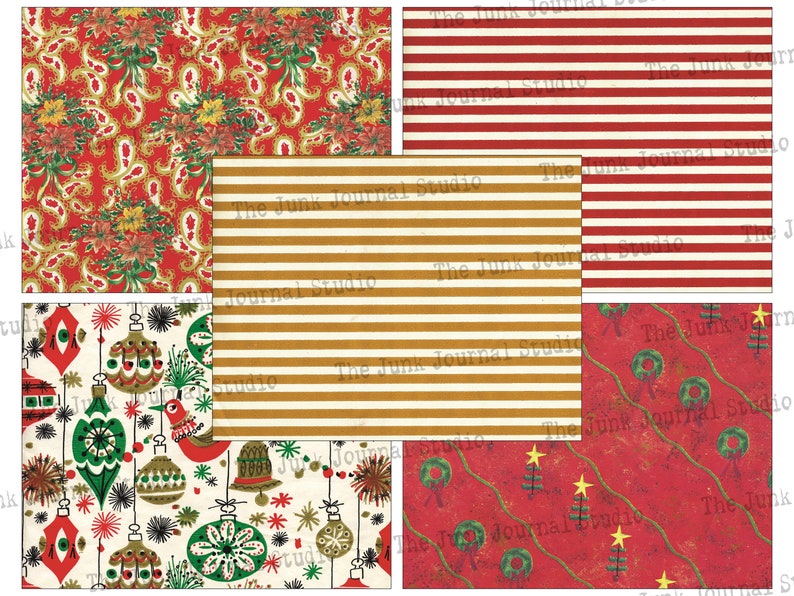 Carta da regalo natalizia vintage, MEGA Pack di Natale da 40 pagine, Sfondi digitali natalizi, Download digitali natalizi, Carta natalizia immagine 7
