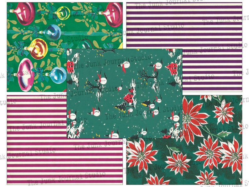 Carta da regalo natalizia vintage, MEGA Pack di Natale da 40 pagine, Sfondi digitali natalizi, Download digitali natalizi, Carta natalizia immagine 6