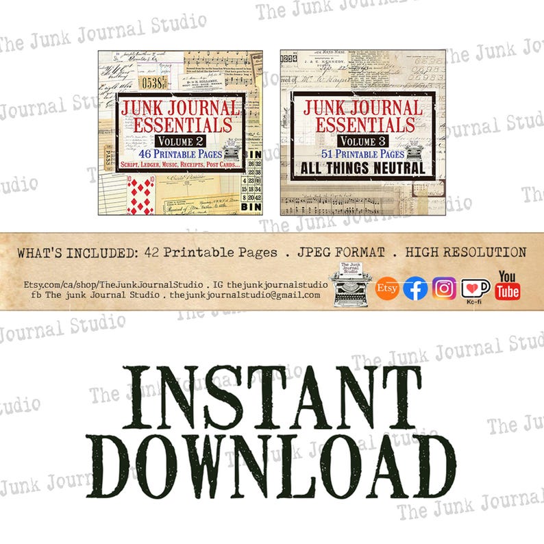 Junk Journal Essentials Vol 1 Printable Kit – Vintage Ephemera, Ledger Pages, Postcards, Music Sheets – The Junk Journal Studio image 9