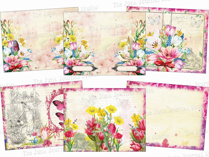 50 Page Spring Sings Digital Kit, Spring Junk Journal Kit, Spring Scrapbook Digital, Spring Digital Kit, Spring Word Labels, Spring Ephemera image 2