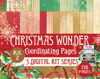 Enorme kerstwonder coördinerende pagina's Mega Pack, kerstdagboekachtergronden, kerstpatroon digitaal, kerstbackingkit