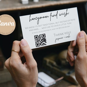 Honeymoon Fund Wish QR Code Card | Venmo | Cashapp |Minimalistic | Editable Template | Canva