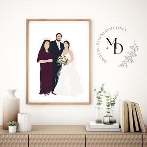 Wedding:  Custom Digital Minimal Portrait, Simple Faceless, Cartoon Illustration From Photo, Gift Ideas