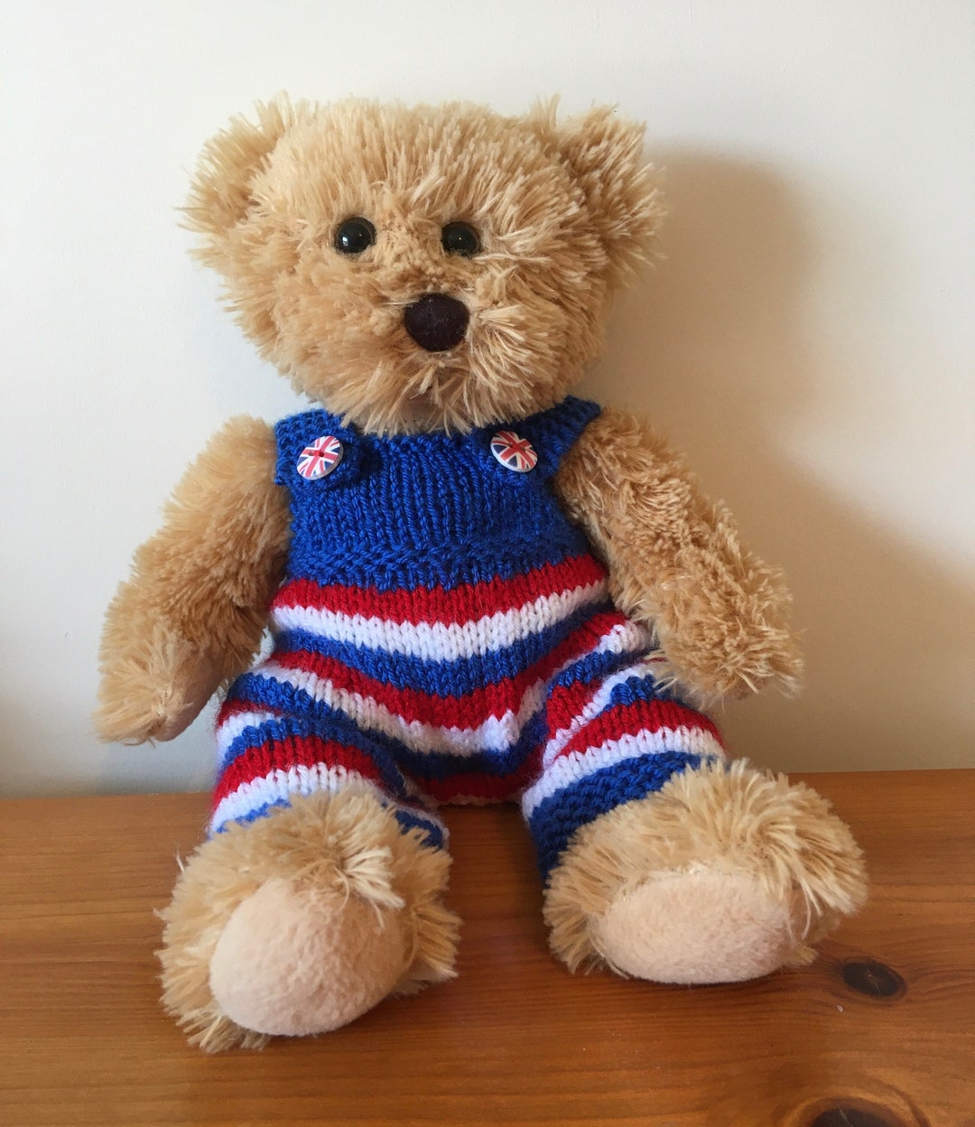 Coronation / Union Jack Teddy Bear Dungarees Hand Knitted & - Etsy