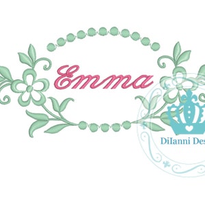 Floral y perla Monograma Oval Frame Design Machine Embroidery Digital File Instant Download