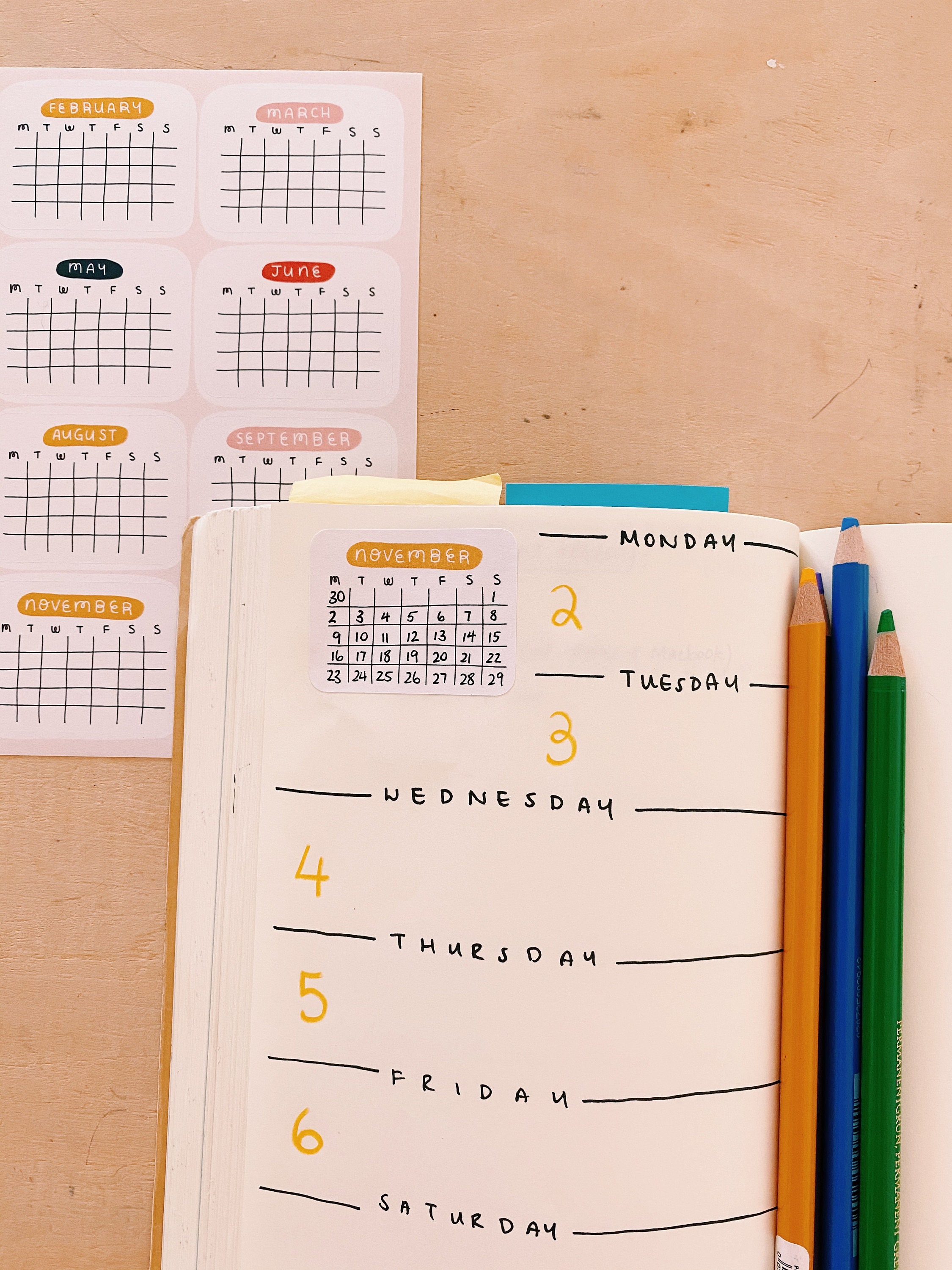 Customisable Calendar Stickers Yearly Calendar Stickers Sticker Sheet ...