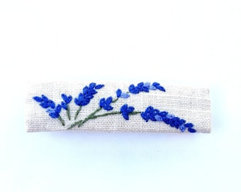 Hand embroidered large white lavender French barrette