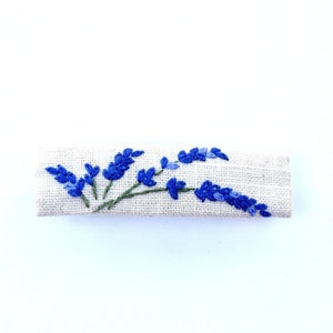 Hand embroidered large white lavender French barrette