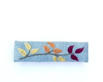 Hand embroidered large French barrette in sea blue