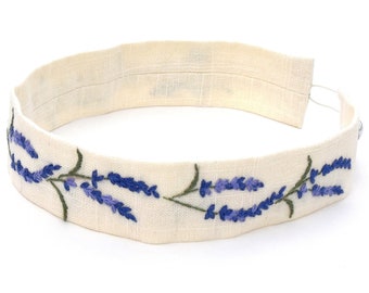 Hand Embroidered White Lavender Headband