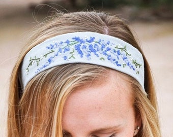 Hand Embroidered Lavender Floral Headband