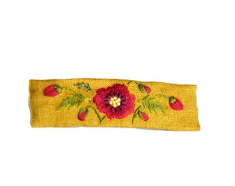 Hand Embroidered Gold Poppy French Barrette