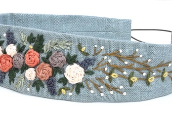 Hand Embroidered Floral Headband