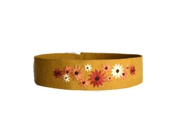 Hand Embroidered Floral/Pinwheel Headband