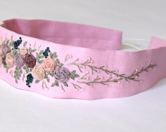 Hand Embroidered Floral Headband