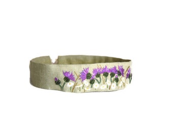 Hand Embroidered Sage-Green Thistles